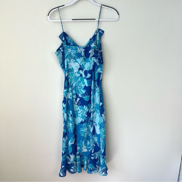 Express Y2k Blue Floral Ruffle Midi Dress - Picture 5 of 5